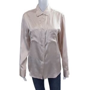 Gilber Gilmore Women Basic Button-Up Silk Collared Solid Long Sleeve Top Size S